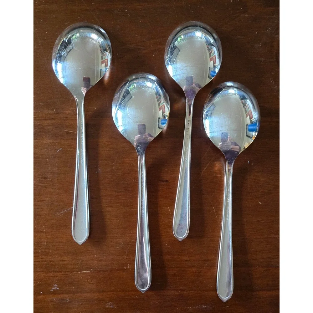 Nobility Plate Royal Rose Silver Plated Soup Spoons Set of 4 Vintage Flatware